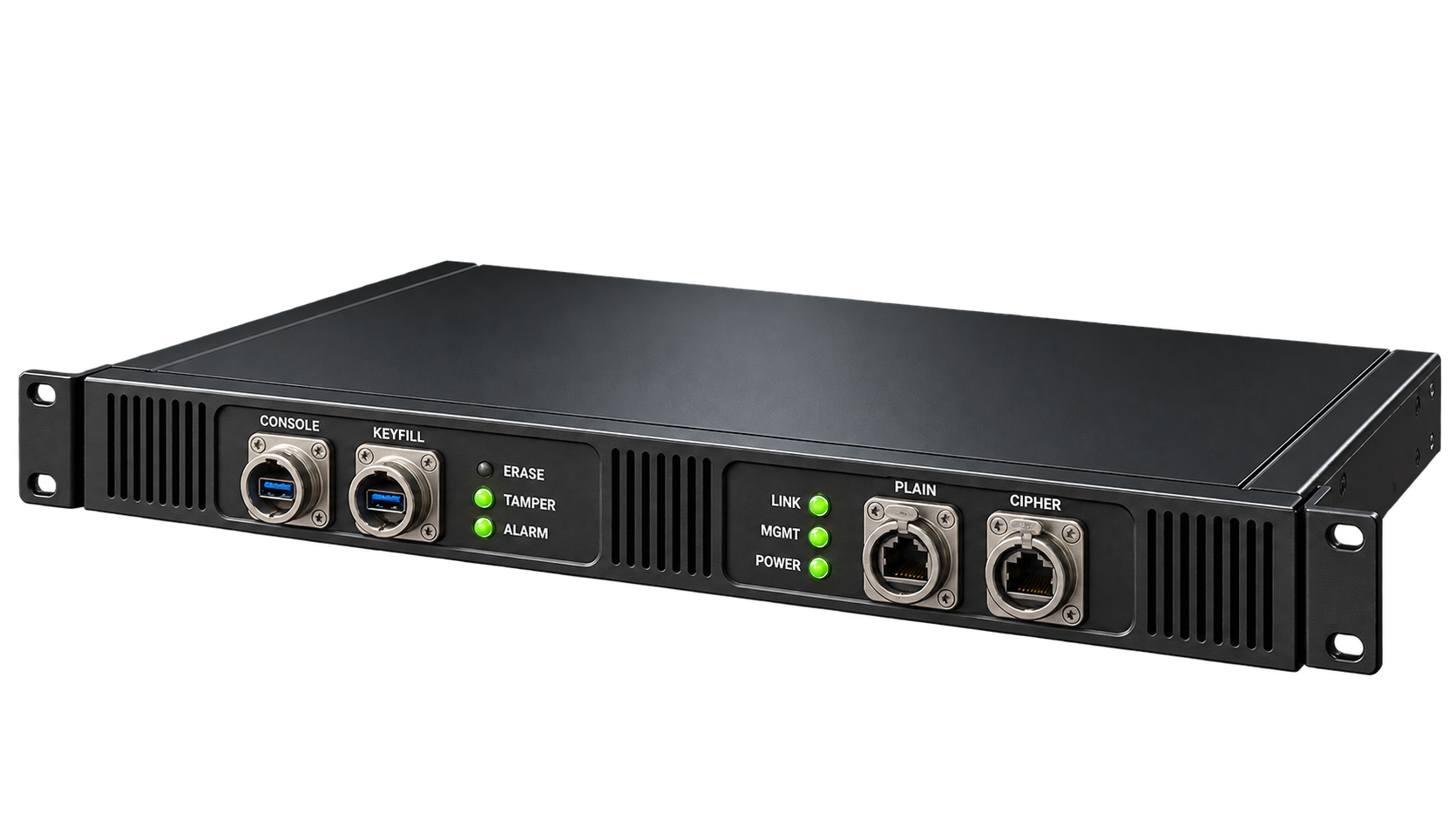 GIGACRYPT rack-mounted Ethernet encryptor, perspective view