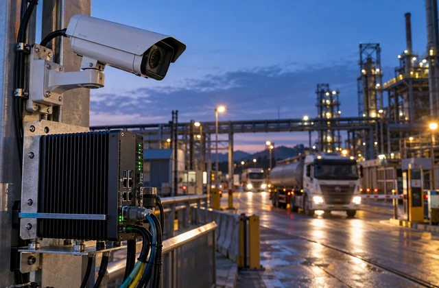 An outdoor camera and edge processing equipment at an industrial site